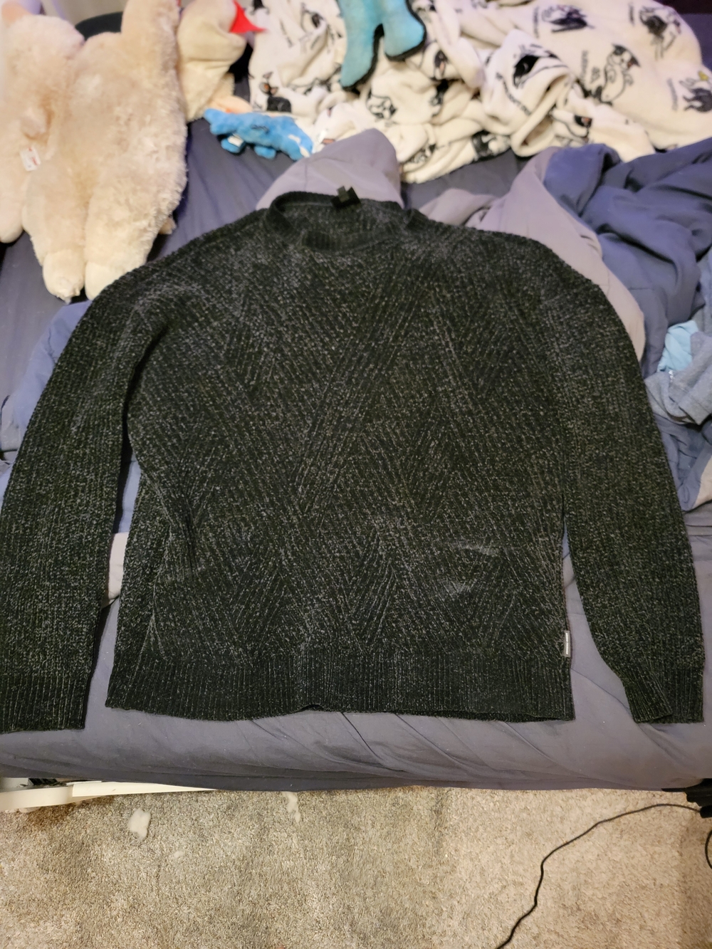 Armani Exchange Black Chenile Crewneck Sweater